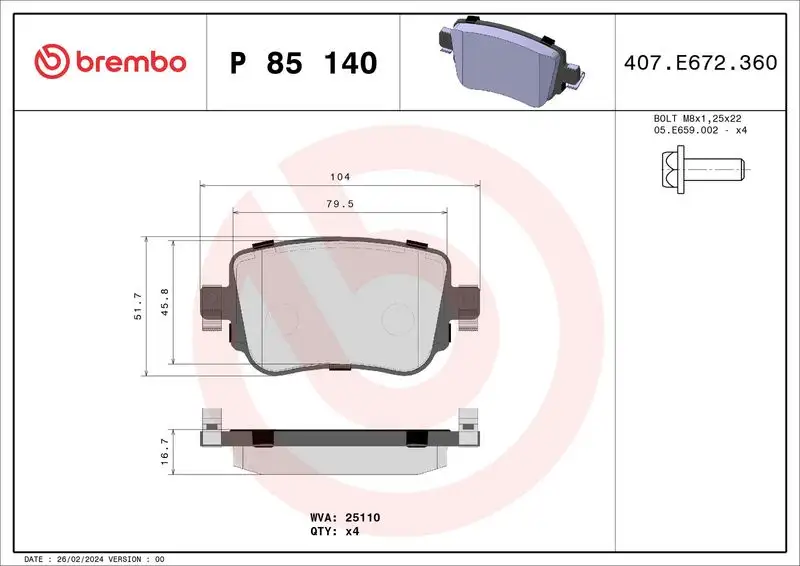 BREMBO P85140 Arka Fren Balatası