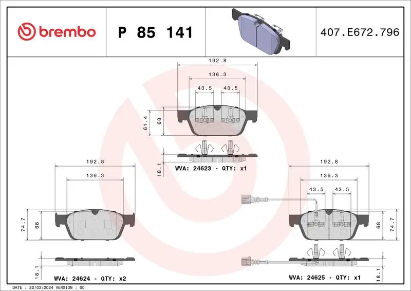 BREMBO P85141 Ön Fren Balatası