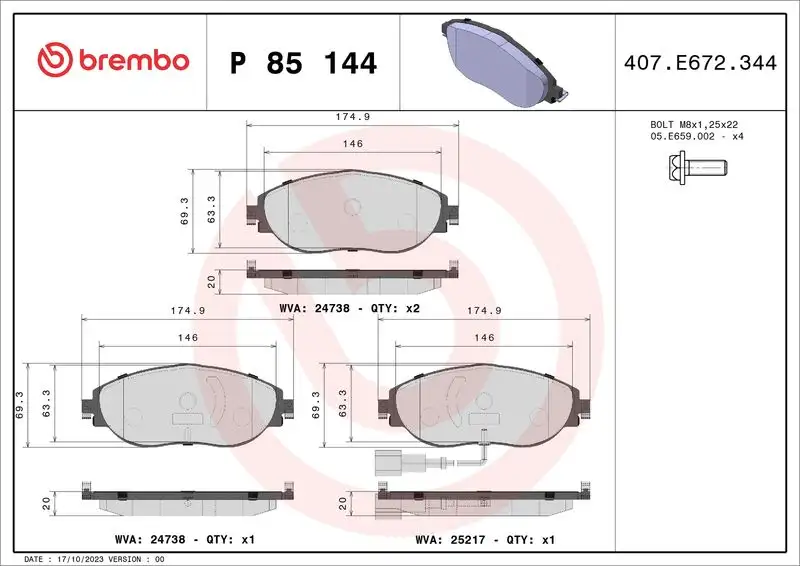 BREMBO P85144 Ön Fren Balatası