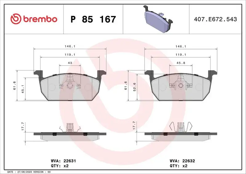 BREMBO P85167 Ön Fren Balatası